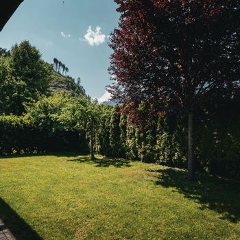 Einblick in kleinen Garten eines Chalets